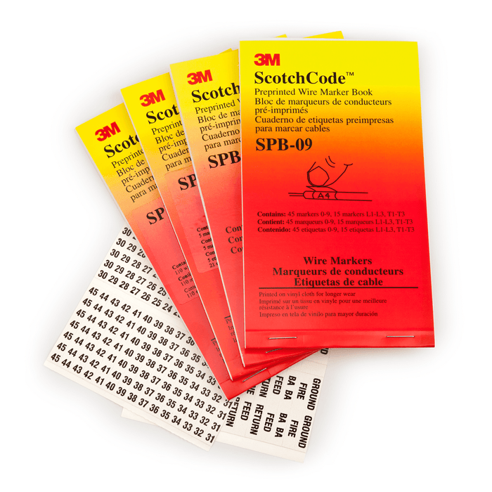 3M ScotchCode™ Pre-Printed Wire Marker Book, 1-2-3, A-B-C, L1-L2-L3 & T1-T2-T3, Model SPB-09*