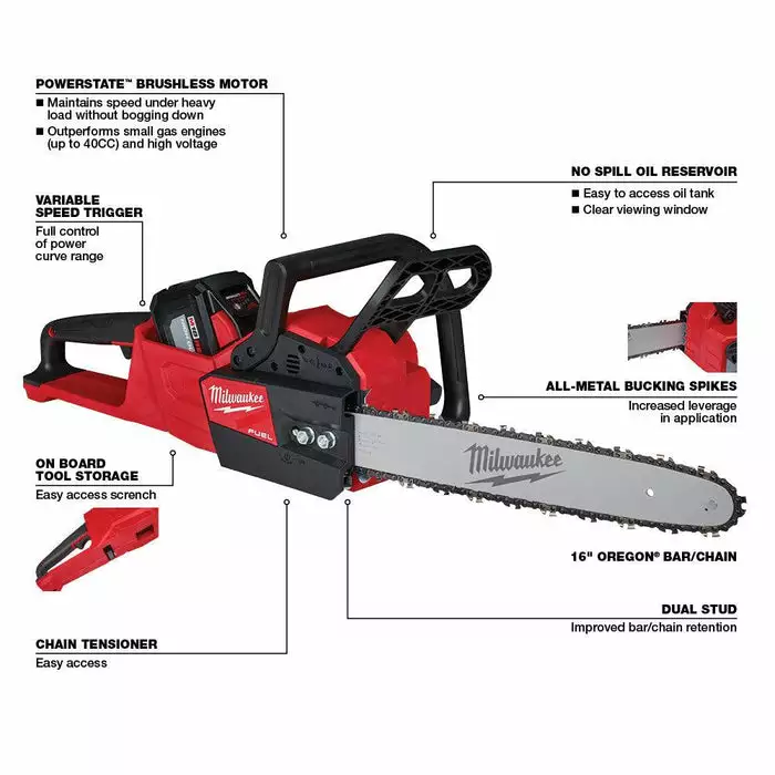 Milwaukee M18 FUELâ„¢ 16 In. Chainsaw (Tool Only), Model 2727-20 - Image 2
