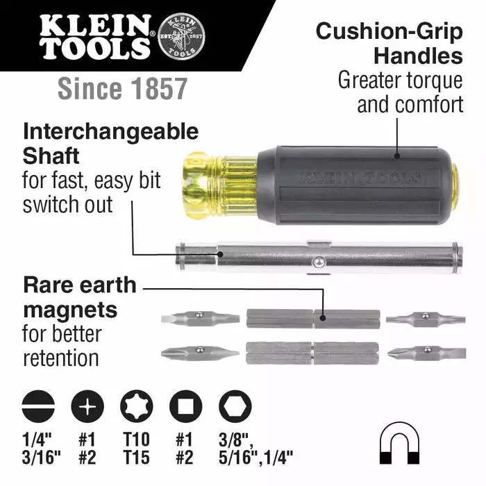 Klein Tools 11-in-1 Magnetic Screwdriver / Nut Driver, Model 32500MAG - Image 9