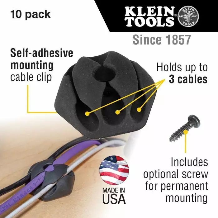 Klein Tools Self-Adhesive Cable Mounting Clips, 3 Slots (10-Pack), Model 450-410* - Image 2