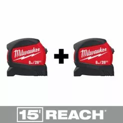 Milwaukee BOGO Compact 8m/26' Wide Blade Tape Measures (2-Pack), Model 48-22-0426G
