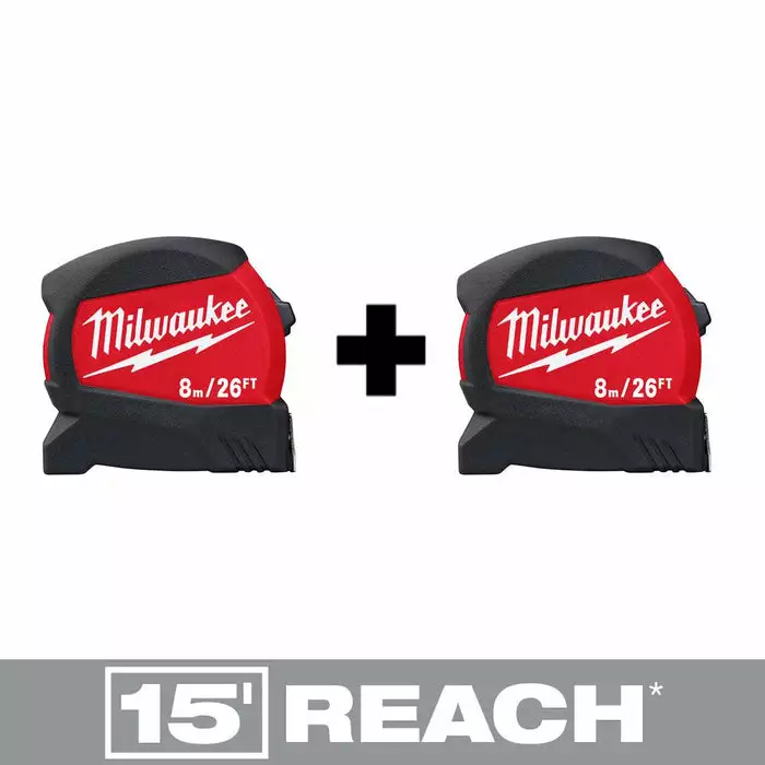 Milwaukee BOGO Compact 8m/26' Wide Blade Tape Measures (2-Pack), Model 48-22-0426G