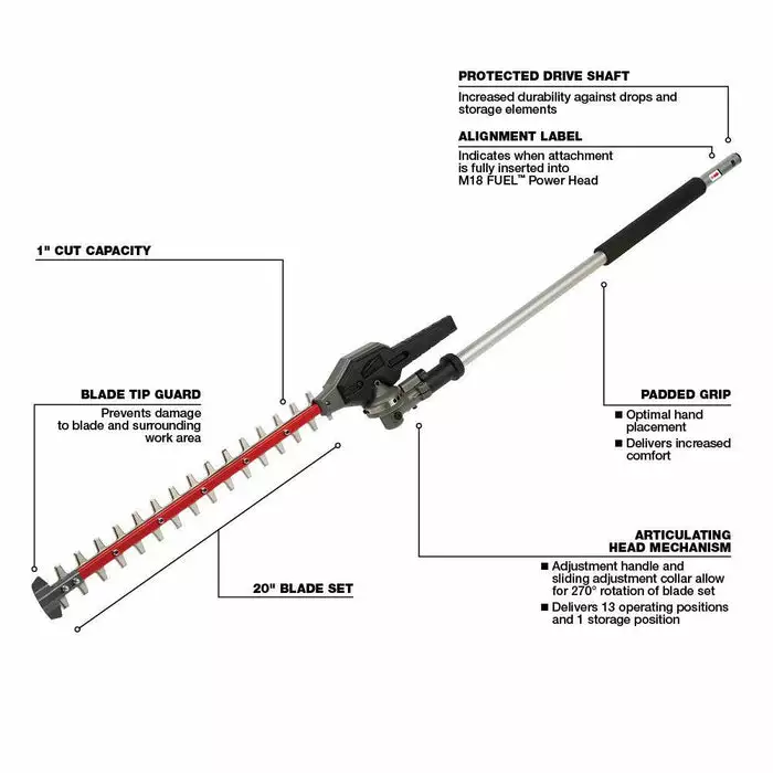 Milwaukee M18 FUEL™ QUIK-LOK™ Articulating Hedge Trimmer Attachment, Model 49-16-2719 - Image 2