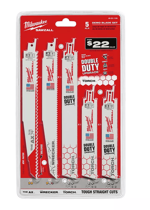 Milwaukee 5pcs Sawzall Blade Kit, Model 49-22-3305
