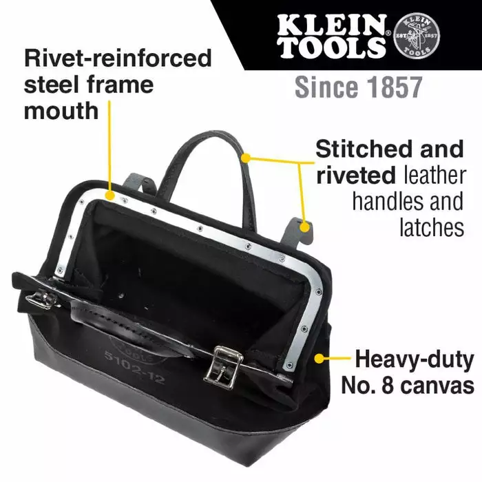 Klein Tools 12" Canvas Tool Bag, Black, Model 5102-12BLK* - Image 2