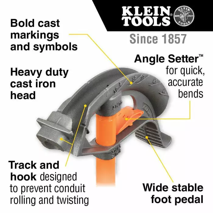 Klein Tools Aluminum Conduit Bender 3/4-Inch EMT With Angle Setter™, Model 51607 - Image 2