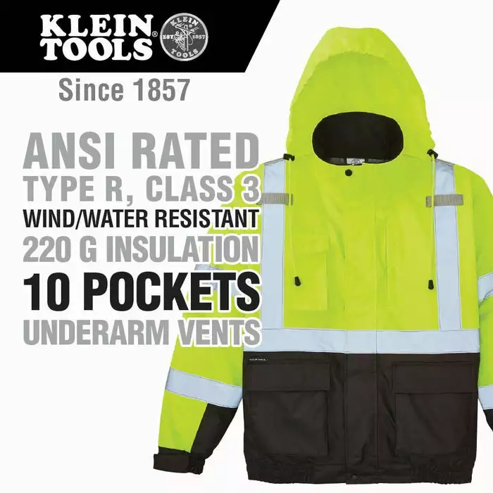 Klein Tools XLarge High-Visibility Yellow Winter Bomber Jacket, Model 60380 - Image 12