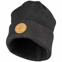Klein Tools Heavy Knit Hat, Black, Leather Logo, Model 60569