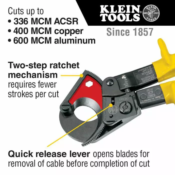 Klein Tools Ratcheting ACSR Cable Cutter, Model 63607* - Image 2