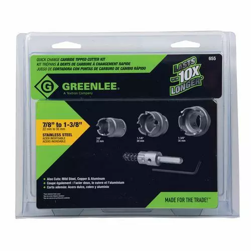 Greenlee 5-Piece Quick Change Stainless Steel Hole Cutter Kit, Model 655 - Image 3