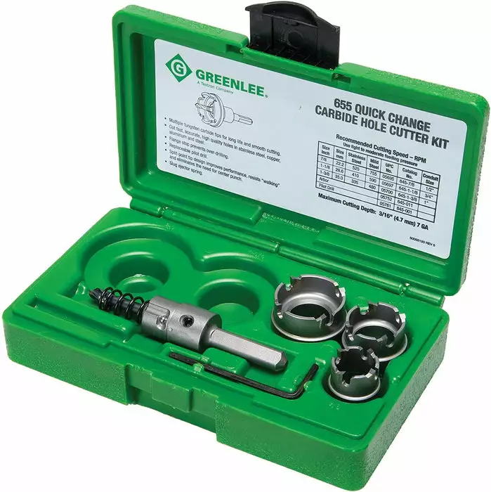 Greenlee 5-Piece Quick Change Stainless Steel Hole Cutter Kit, Model 655