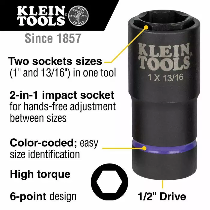 Klein Tools 2-in-1 Impact Socket, 1"x13/16", Model 66065* - Image 2