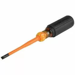 Klein Tools Slim-Tip Insulated Screwdriver, 1/4-Inch Cabinet, 4-Inch Round Shank, Model 6924INS