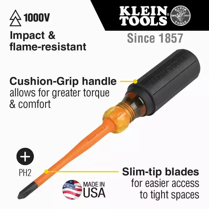 Klein Tools Slim-Tip Insulated Driver, #2 Philips, 6" Shank, Model 6936INS* - Image 2