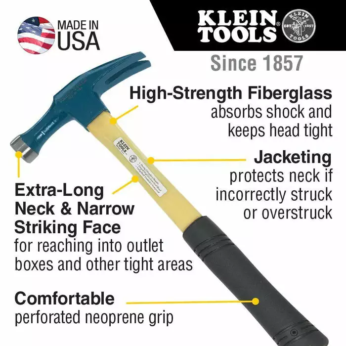 Klein Tools Electrician's Straight-Claw Hammer, Model 807-18* - Image 2