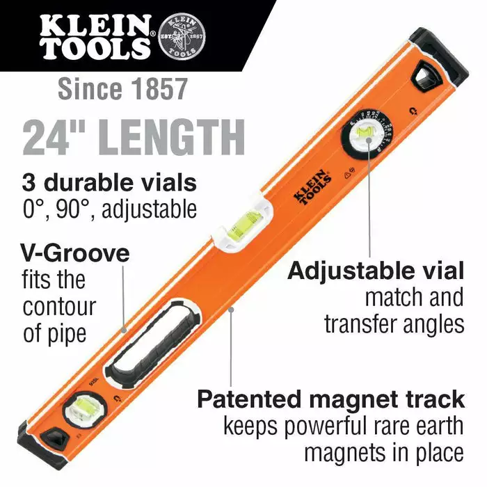 Klein Tools Bubble Level, 3 Vial, 24-Inch, Model 935L - Image 2