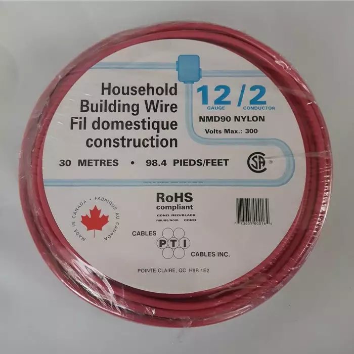 PTI Cables Household Building Wire NMD90, 12/2 30m Red