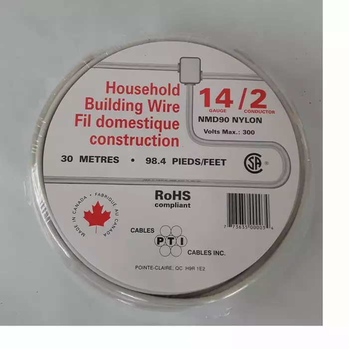 PTI Cables Household Building Wire NMD90, 14/2 30m
