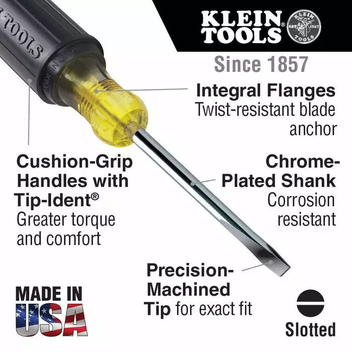Klein Tools 3/16-Inch Cabinet Tip Screwdriver 6-Inch Round Shank, Model 601-6 - Image 4