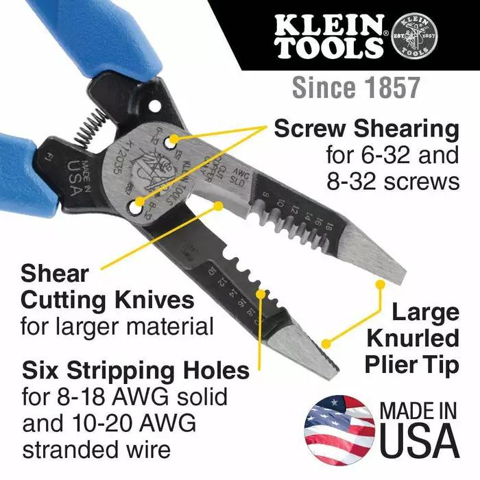 Klein Tools Klein-Kurve Heavy-Duty Wire Stripper 8-20 AWG, Model K12035 - Image 3