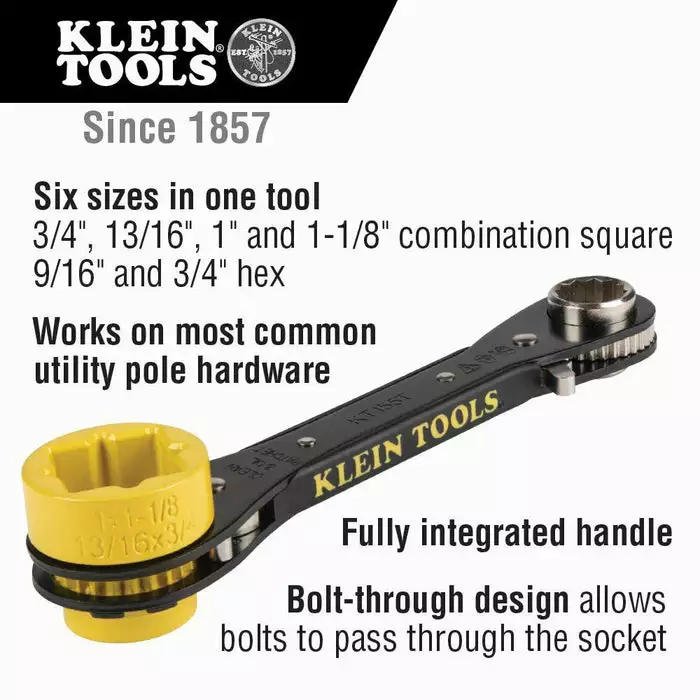 Klein Tools 6-in-1 Lineman's Ratcheting Wrench, Model KT155T* - Image 2