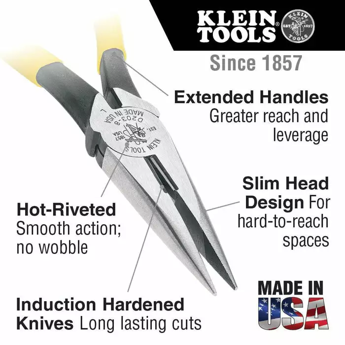 Klein Tools 8-inch Long Nose Side-Cutters, Pliers, Model D203-8 - Image 4