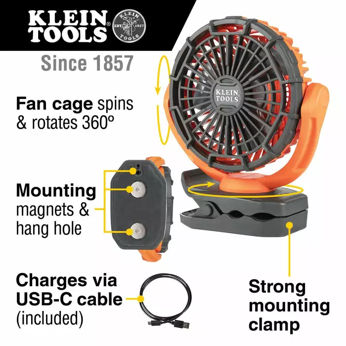 Klein Tools Rechargeable Personal Jobsite Fan, Model PJSFM1 - Image 6