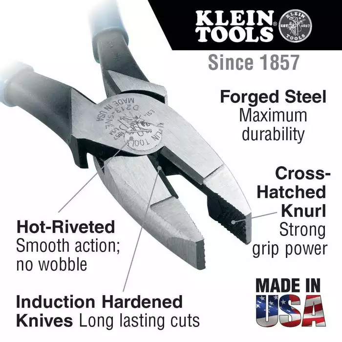 Klein Tools 9-Inch New England Nose, Lineman's Pliers, Model D213-9NE - Image 6