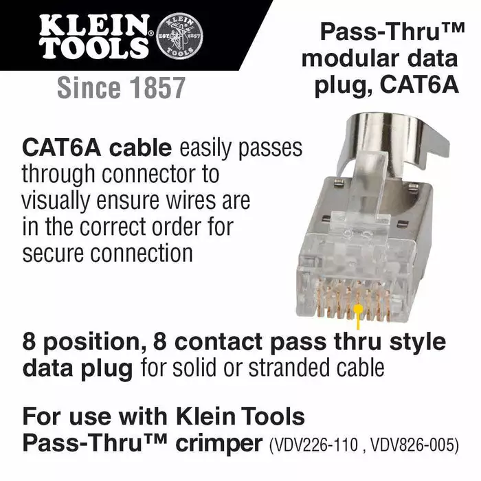Klein Tools Pass-Thru Modular Data Plug, CAT6STP, 100-Pack, Model VDV826-754* - Image 2