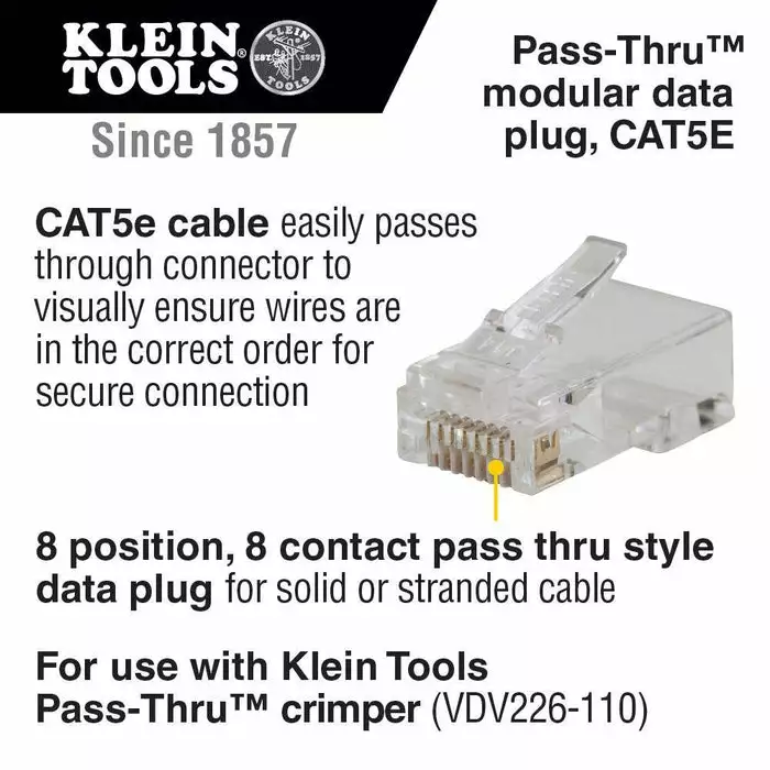 Klein Tools Pass-Thru Modular Data Plugs, RJ45-CAT5e, 200-Pack, Model VDV826-762* - Image 7
